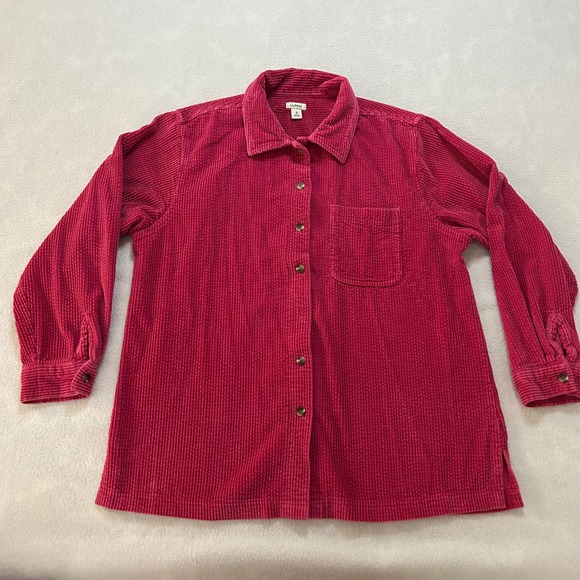 L.L. Bean Tops - LL Bean Womens Corduroy Button Down Shirt Raspberry Pink Cotton Regular M